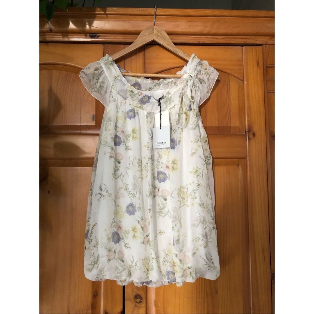 NWT Tennessee Pure Silk Floral Dress – Made in Italy (Style 2269S, Ivory, Size L